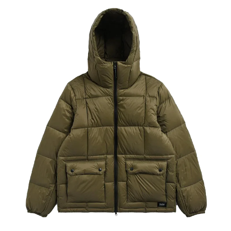 Men's adventure-ready puffer coat-Taion Volume Hood Down Jacket Olive