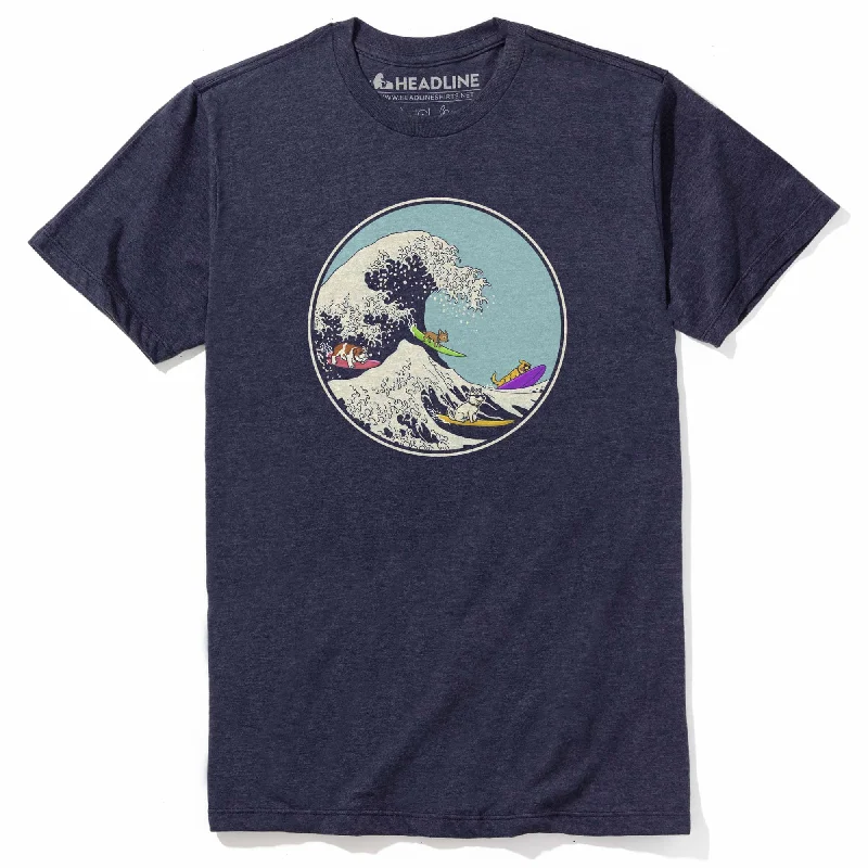 Men's business casual t-shirt-Dogs Ridin' The Wave T-Shirt