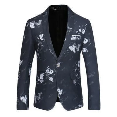 Men's adventure-ready puffer coat-Men's Blazer One Button Blazer White Floral