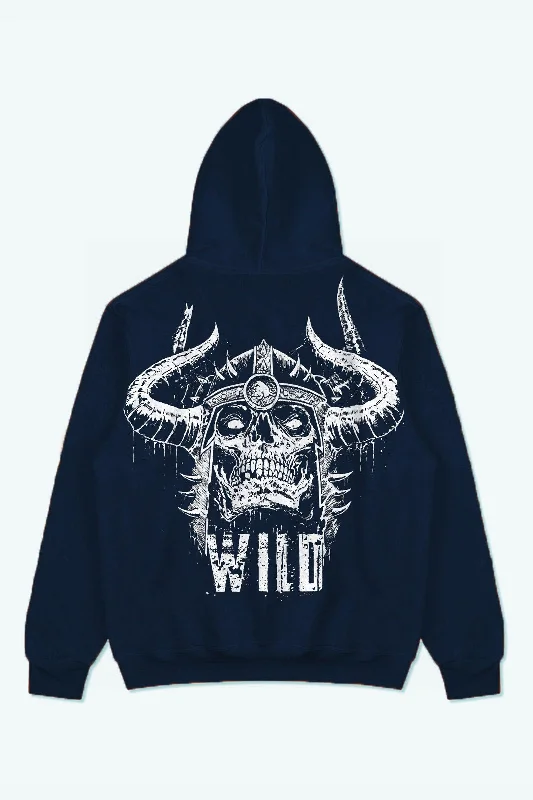 Men's adventure-ready hoodie-WILD DEVIL "PREMIUM VINTAGE" HOODIE (NAVY BLUE)