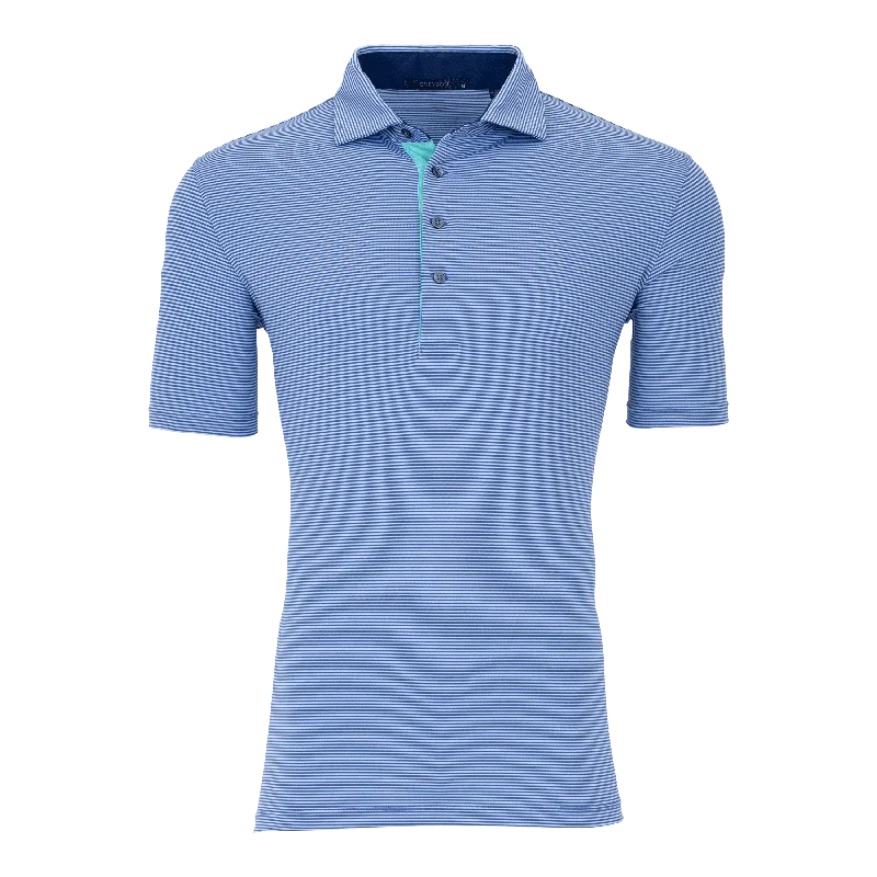 Men's sustainable travel polo shirt-Saranac Polo (Delphinium/Falcon)