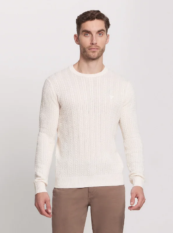 Men's fleece sweatshirt-Eco White Cable Stitch Knit Jumper