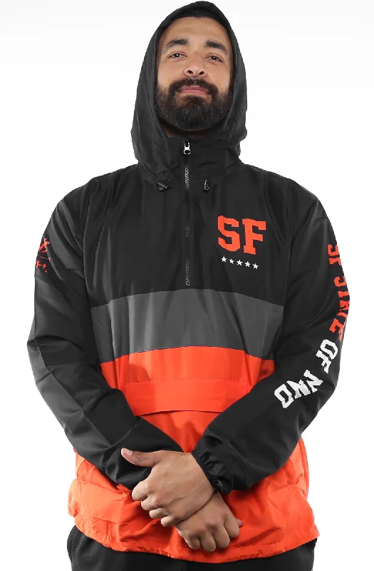 Men's eco-friendly utility jacket-SAVS X Adapt :: State of Mind (Men's Black/Orange Anorak Jacket)