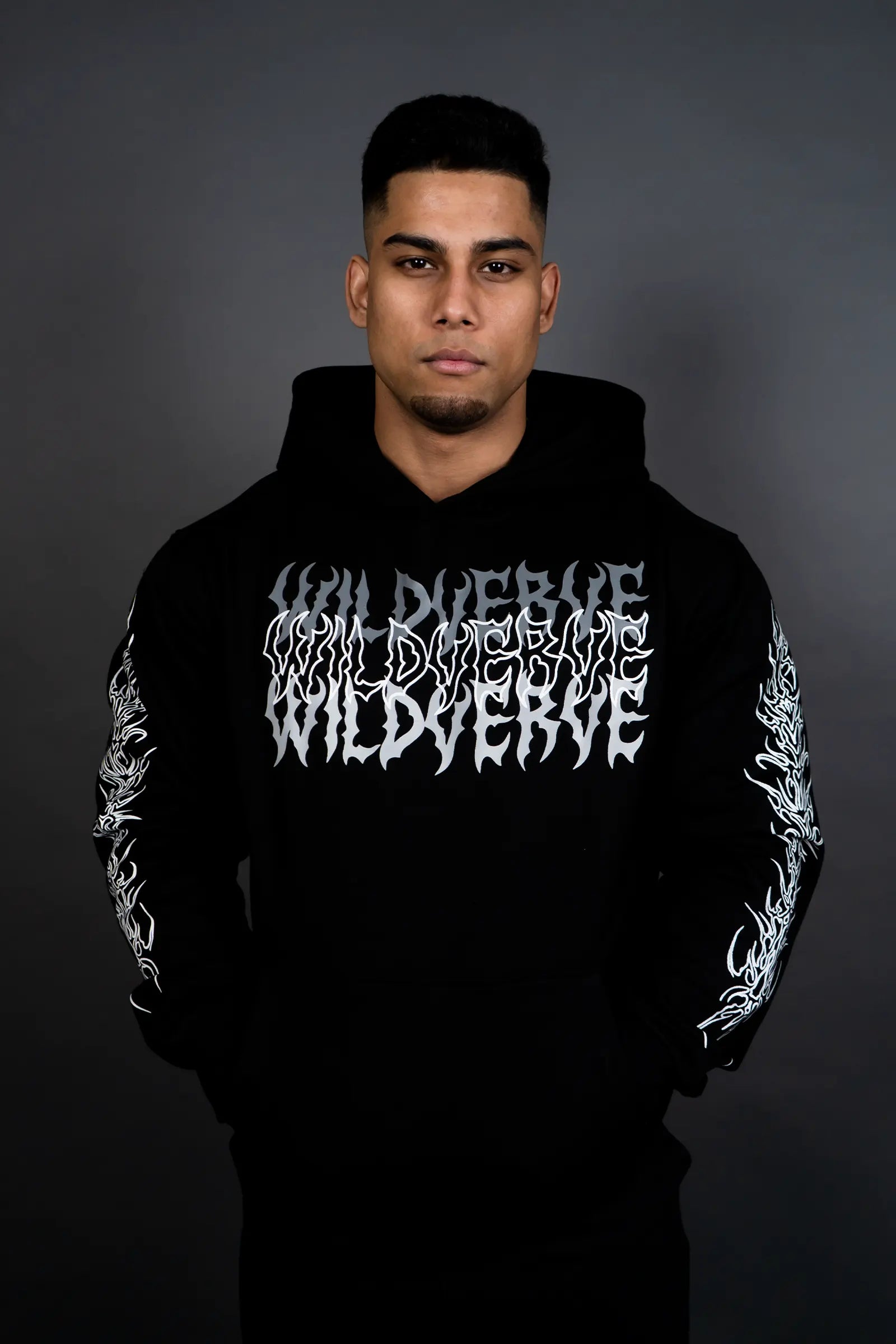 Men's versatile hoodie-WINGED VERVE IMPACT HOODIE (BLACK GREY)