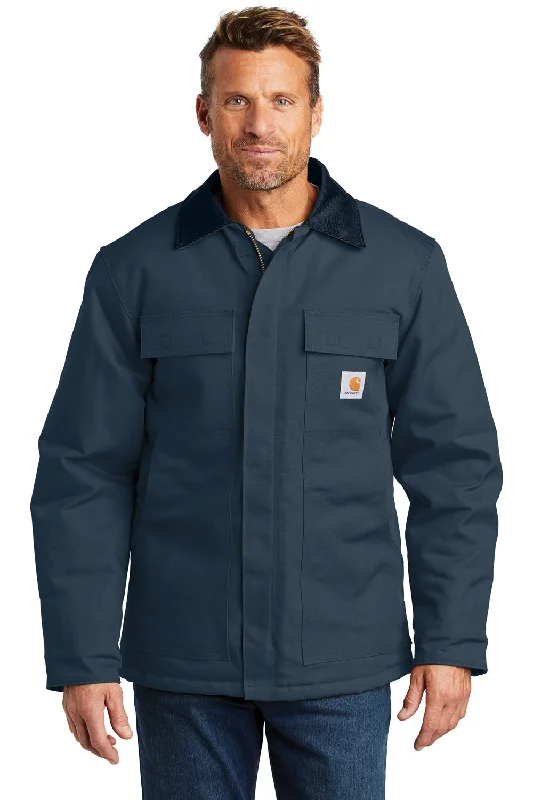 Men's eco-conscious bomber jacket-Carhartt Mens Wind & Water Resistant Duck Cloth Full Zip Jacket - Navy Blue