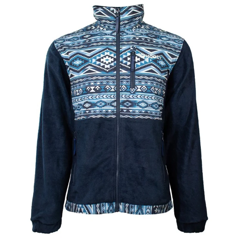 Men's relaxed fit trench coat-Hooey Men's Navy Aztec Fleece Jacket