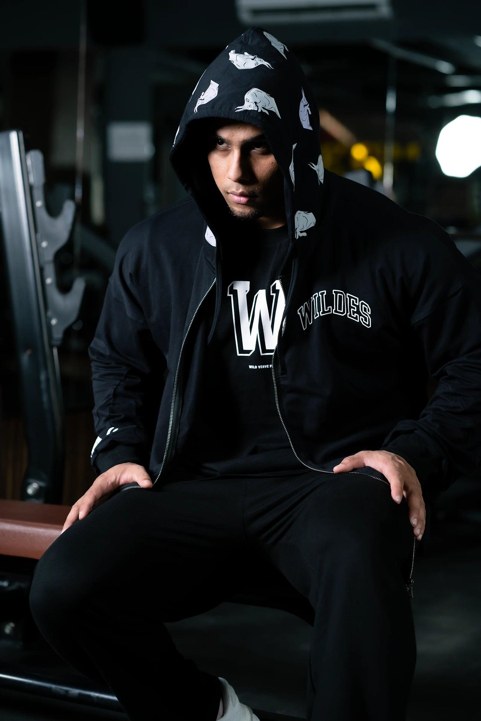 Men's eco-conscious hoodie-BULLFORCE ZIP HOODIE (BLACK)