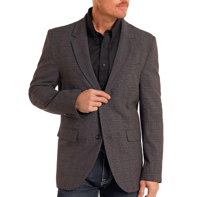 Men's quick-dry anorak-Rock & Roll Men's Black Plaid Sports Coat