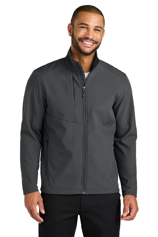 Men's comfortable raincoat-Port Authority Mens C-FREE Core Water Resistant Soft Shell Full Zip Jacket - Steel Grey - New