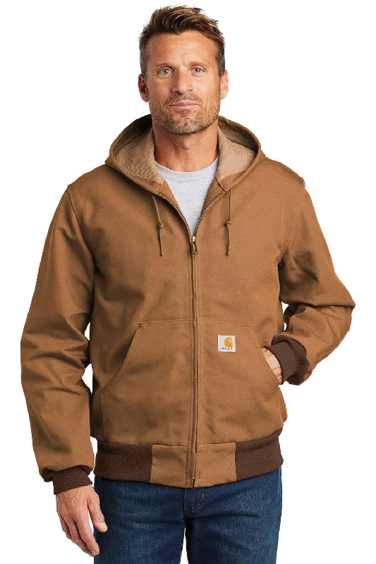 Men's antibacterial field jacket-Carhartt Mens Wind & Water Resistant Duck Cloth Full Zip Hooded Work Jacket - Carhartt Brown