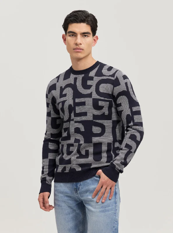 Men's performance pullover-Eco Blue Denny Logo Knit Jumper