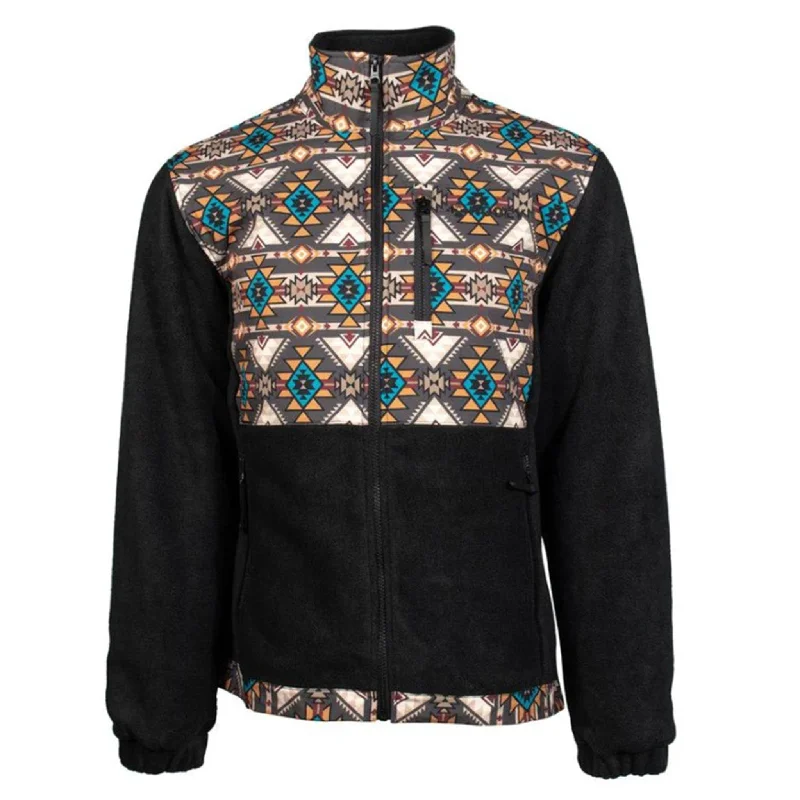 Men's lightweight raincoat-Hooey Men's Brown & Tan Aztec Fleece Jacket