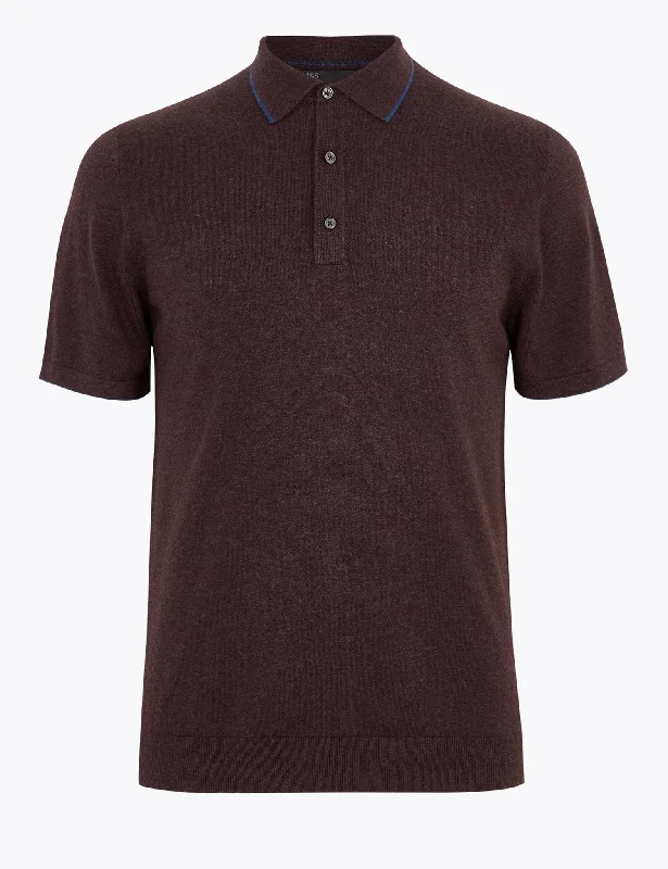 Men's quick-dry athletic polo shirt-Cotton Short Sleeve Knitted Polo Shirt