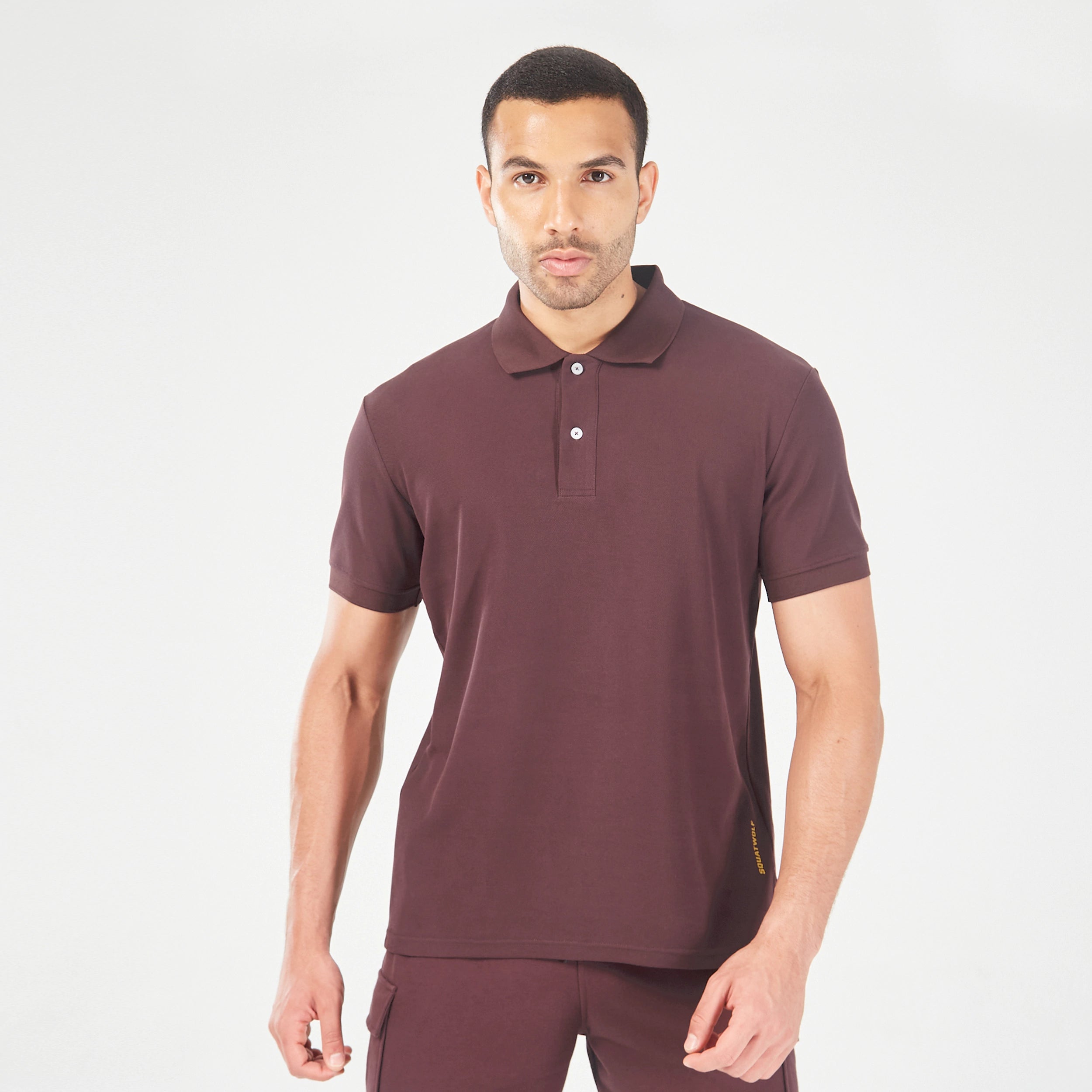 Men's V-neck t-shirt-Core Over Achiever Polo - Fudge