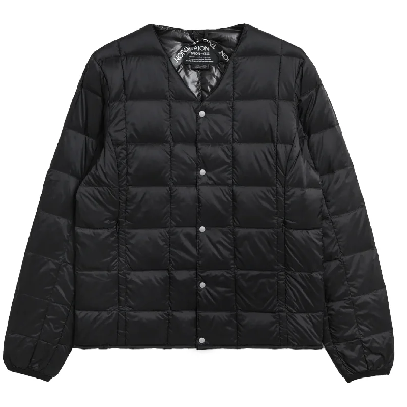 Men's modern softshell jacket-Taion V Neck Button Down Jacket Black