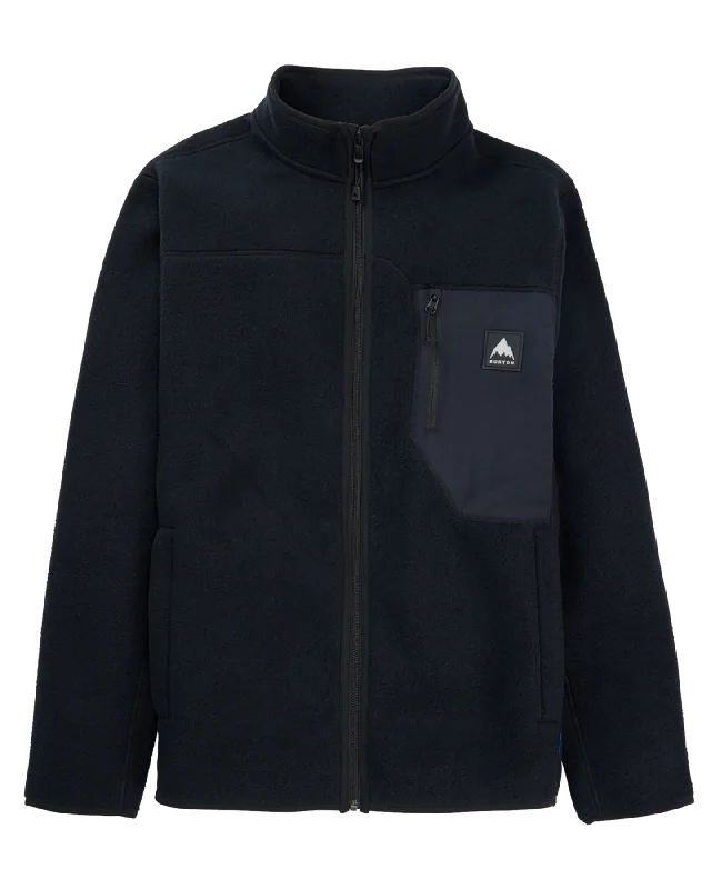 Men's sustainable bomber coat-Burton Men's Cinder Full-Zip Fleece - True Black