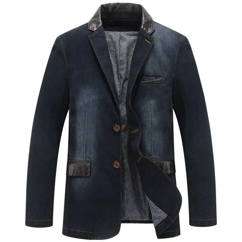 Men's lightweight puffer coat-Streetstyle Denim Jeans Blazer For Men