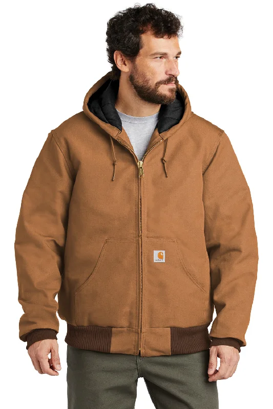 Men's performance softshell jacket-Carhartt Mens Wind & Water Resistant Duck Cloth Full Zip Hooded Work Jacket - Carhartt Brown