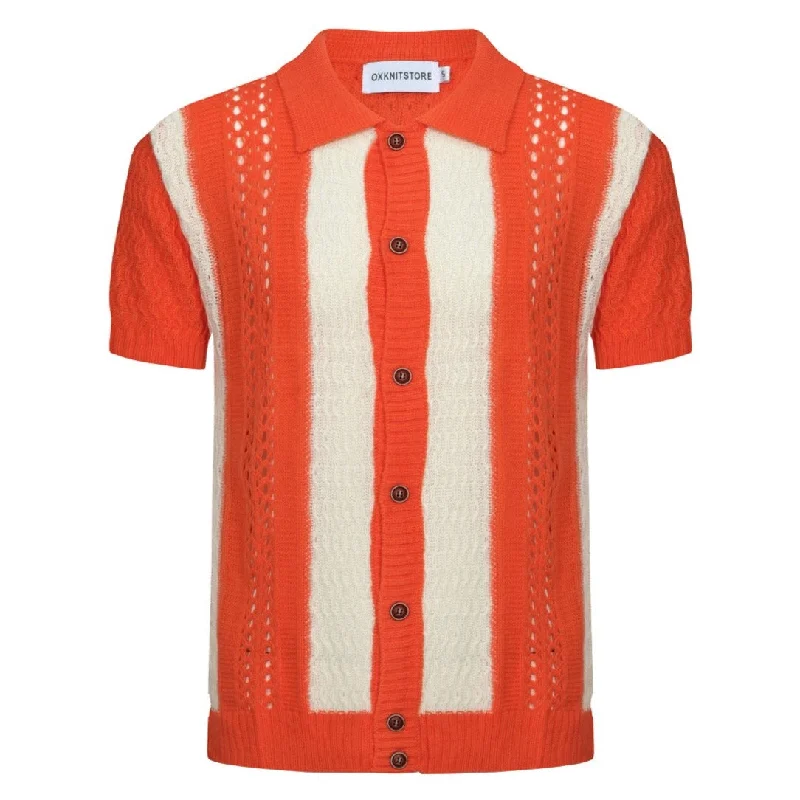 Men's versatile gym wear polo shirt-Men's Orange Beach Knitted Resort Polo Shirt