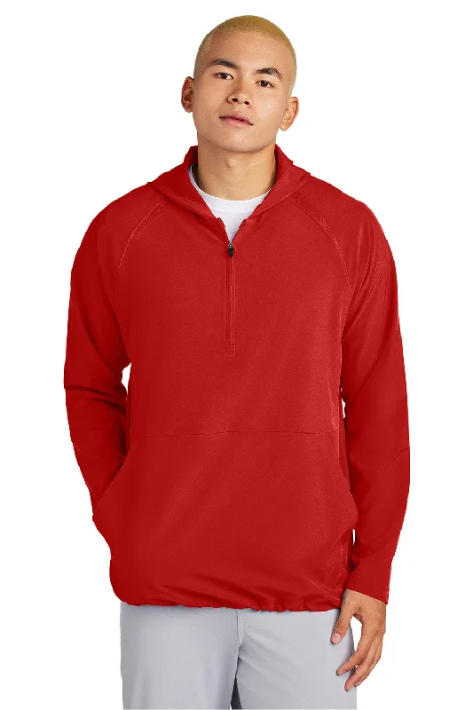 Men's relaxed fit raincoat-Sport-Tek Mens Repeat Moisture Wicking 1/4 Zip Hooded Jacket - Deep Red - New