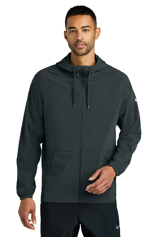 Men's gym-ready bomber jacket-Nike Mens Pro Dri-Fit Moisture Wicking Full Zip Hooded Jacket - Anthracite Grey - New