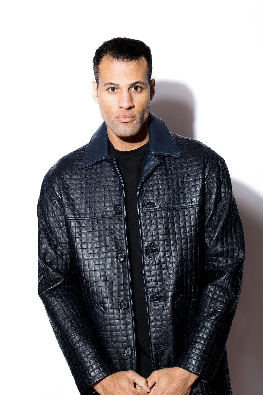 Men's lightweight puffer coat-Men's West Coast leather Quilted Car Coat