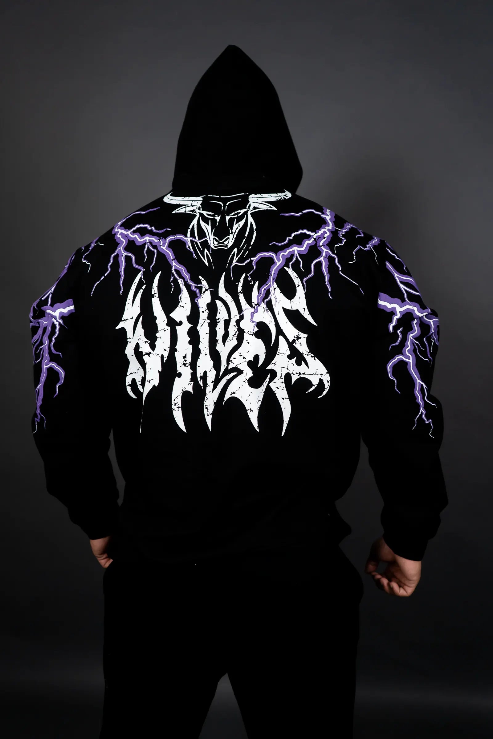 Men's ultra-comfortable hoodie-THUNDER STORM HOODIE (BLACK PURPLE)