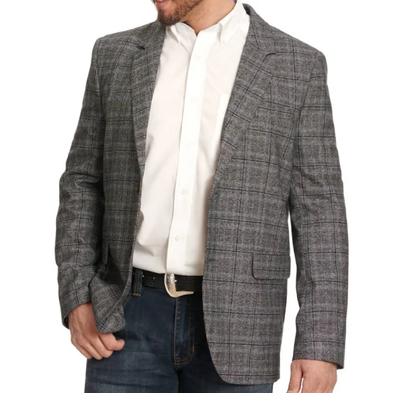 Men's breathable bomber jacket-Rock & Roll Men's Charcoal Plaid Sports Coat