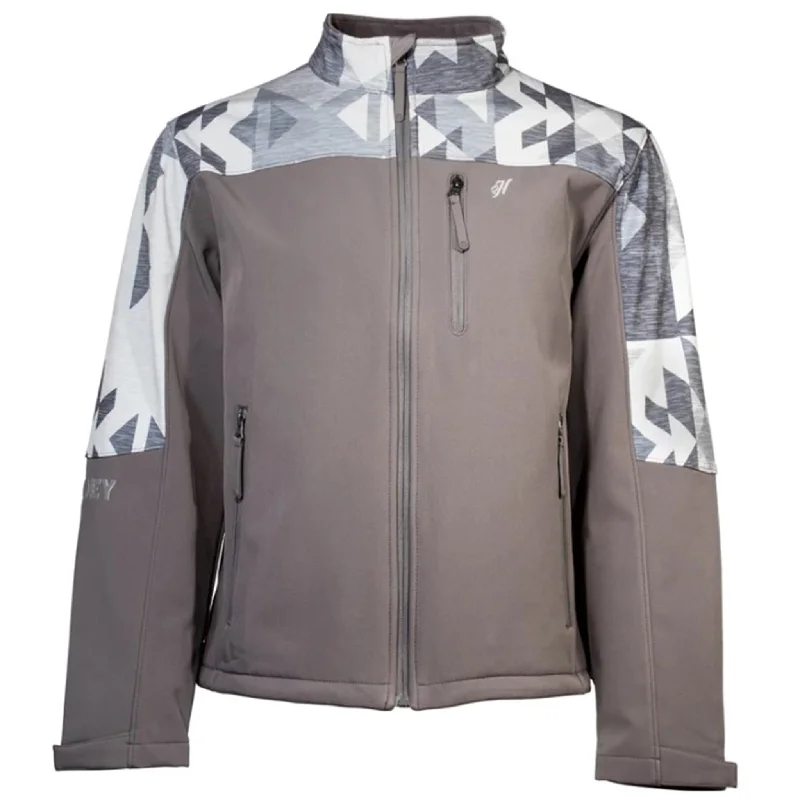 Men's eco-conscious raincoat-Hooey Men's Charcoal Aztec Softshell Jacket