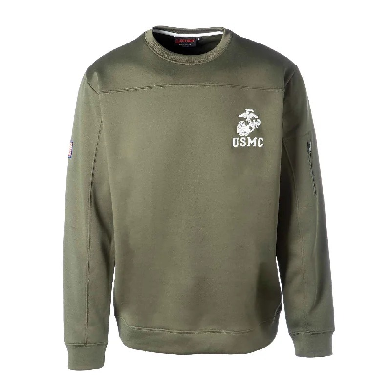 Men's modern sweatshirt-USMC Crew Neck Sweatshirt- OD Green