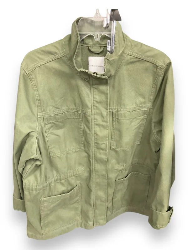 Men's weather-resistant trench coat-Jacket Utility By Vintage America In Green, Size: Xl