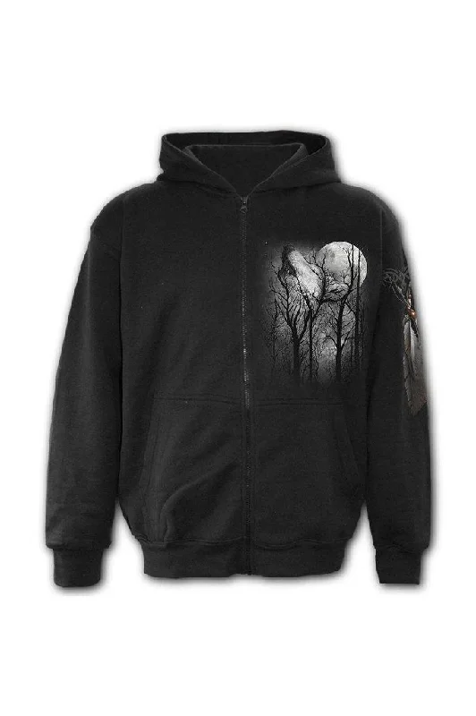 Men's versatile hoodie-Forest Wolf - Full Zip Hoody Black