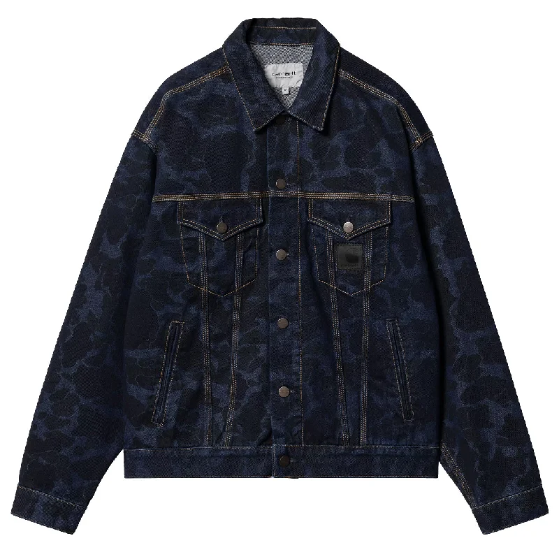 Men's sporty fleece jacket-Carhartt WIP Duck Helston Jacket Camo Duck Blue Stone Washed