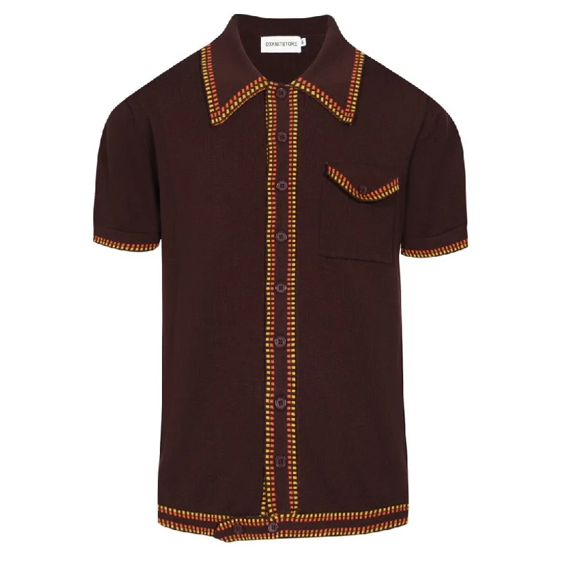 Men's wrinkle-resistant casual wear polo shirt-Men's Brown Knitted Polo With Crawdaddy Collar & Bottom