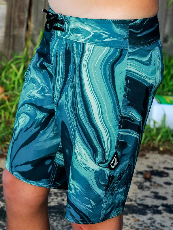 Men's ultra-comfortable hiking shorts-Big Boys Psyche Marble Mod-Tech Trunks - Cali Blue Heather