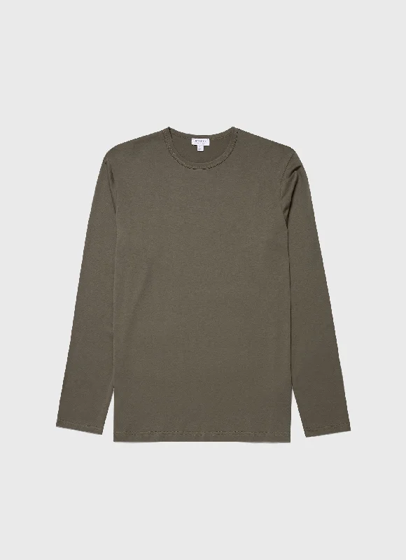 Men's slim fit t-shirt-Men's Long Sleeve Classic T-shirt in Khaki