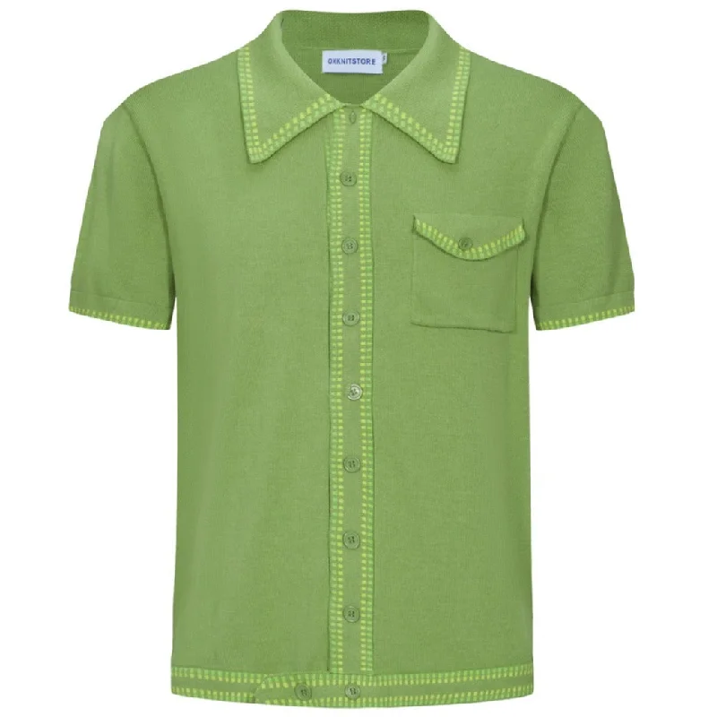 Men's breathable office wear polo shirt-Men's Light Green Knit Polo With Crawdaddy Collar & Bottom