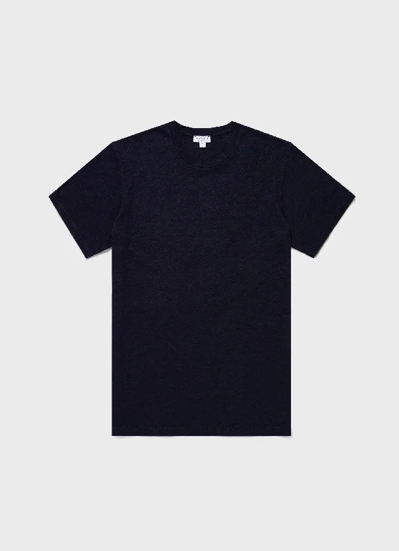 Men's basic t-shirt-Men's Cotton Linen T-shirt in Navy