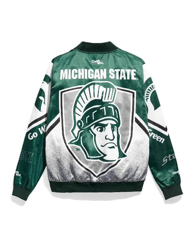 Men's adaptable raincoat-Michigan State Football Fanimation Satin Jacket