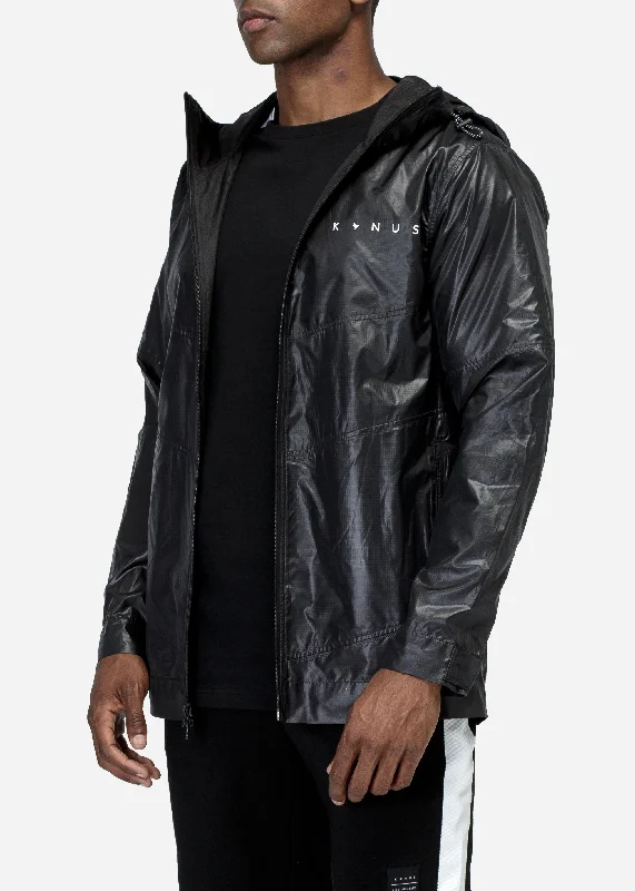 Men's gym-ready bomber jacket-Konus Men's Hooded Windbreaker in Black