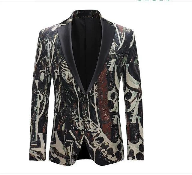 Men's pre-washed utility jacket-Fashion Men's Blazer Unique Print Blazer