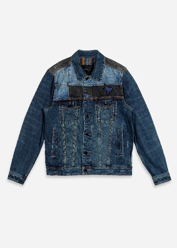 Men's functional travel jacket-Konus Men's Block Denim Jacket