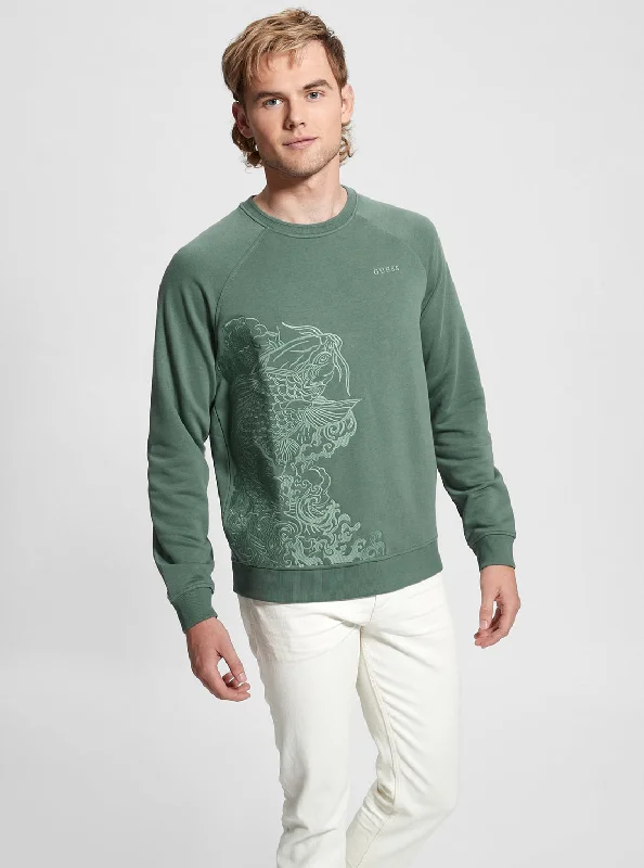 Men's tech-fabric sweatshirt-Eco Green Embroidered Jumper