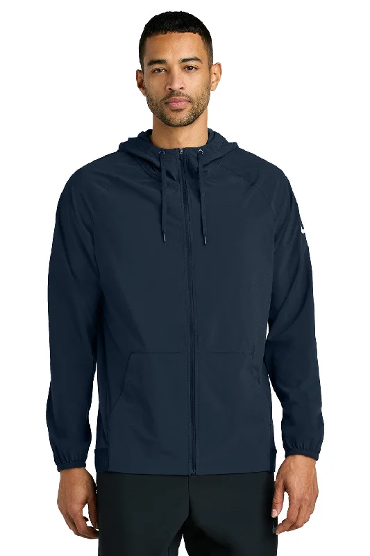 Men's breathable performance jacket-Nike Mens Pro Dri-Fit Moisture Wicking Full Zip Hooded Jacket - Navy Blue/Game Royal Blue - New