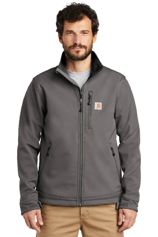 Men's versatile leather coat-Carhartt Mens Crowley Wind & Water Resistant Full Zip Jacket - Charcoal Grey